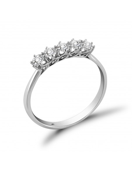 Anello fedina 5 diamanti OPERA ITALIANA JEWELLERY modello PIENZA