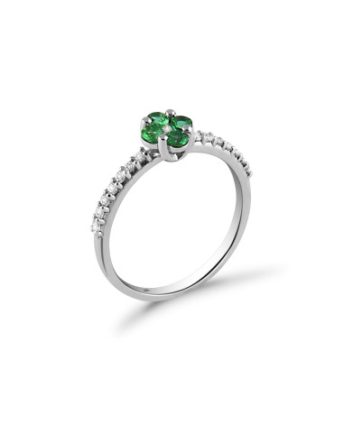Anello fiore smeraldo e diamanti OPERA ITALIANA JEWELLERY modello FIORE SMERALDO